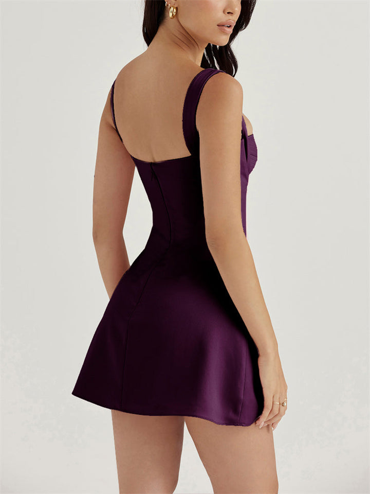 Satin Flare Mini Dress in Purple Mist