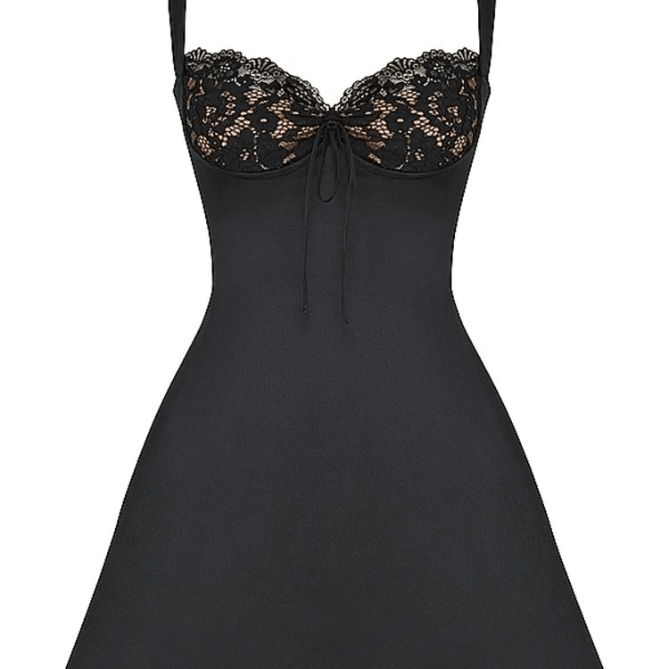 Dark Temptation Black Satin & Lace Mini Dress