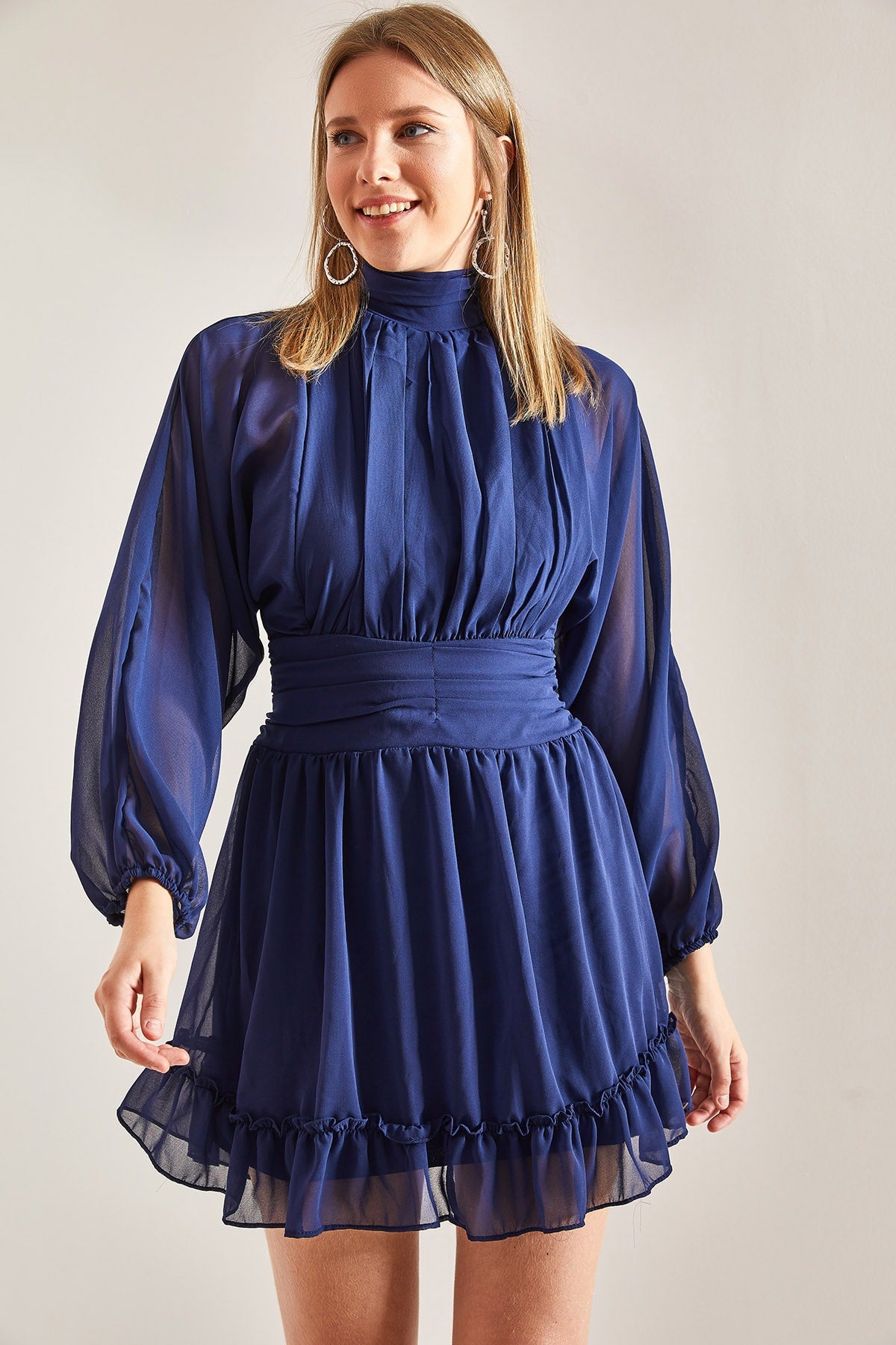 Midnight blue gathered dress