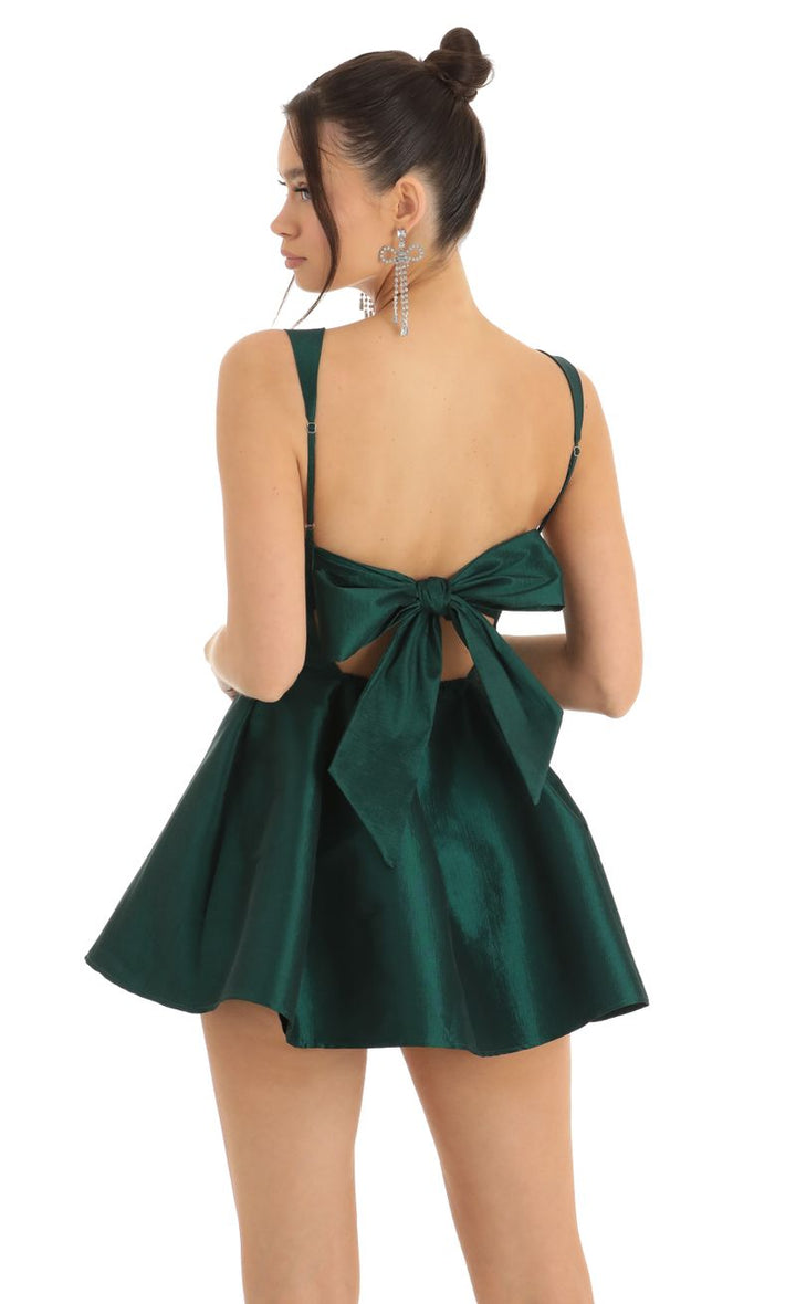 Whimsical Beauty Emerald Green Satin Skater Dress