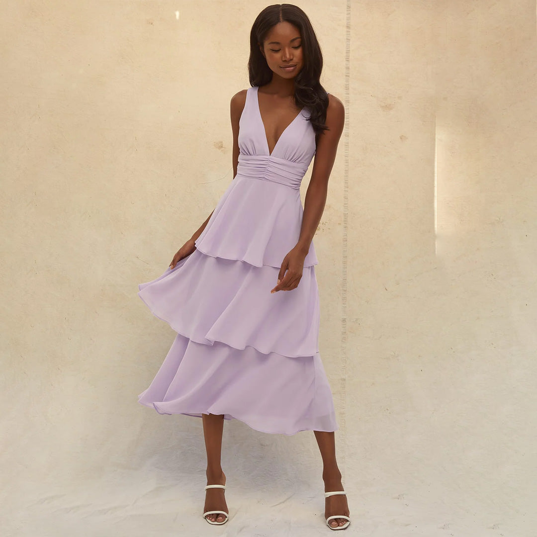 Celebration Time Lavender Sleeveless Tiered Midi Dress