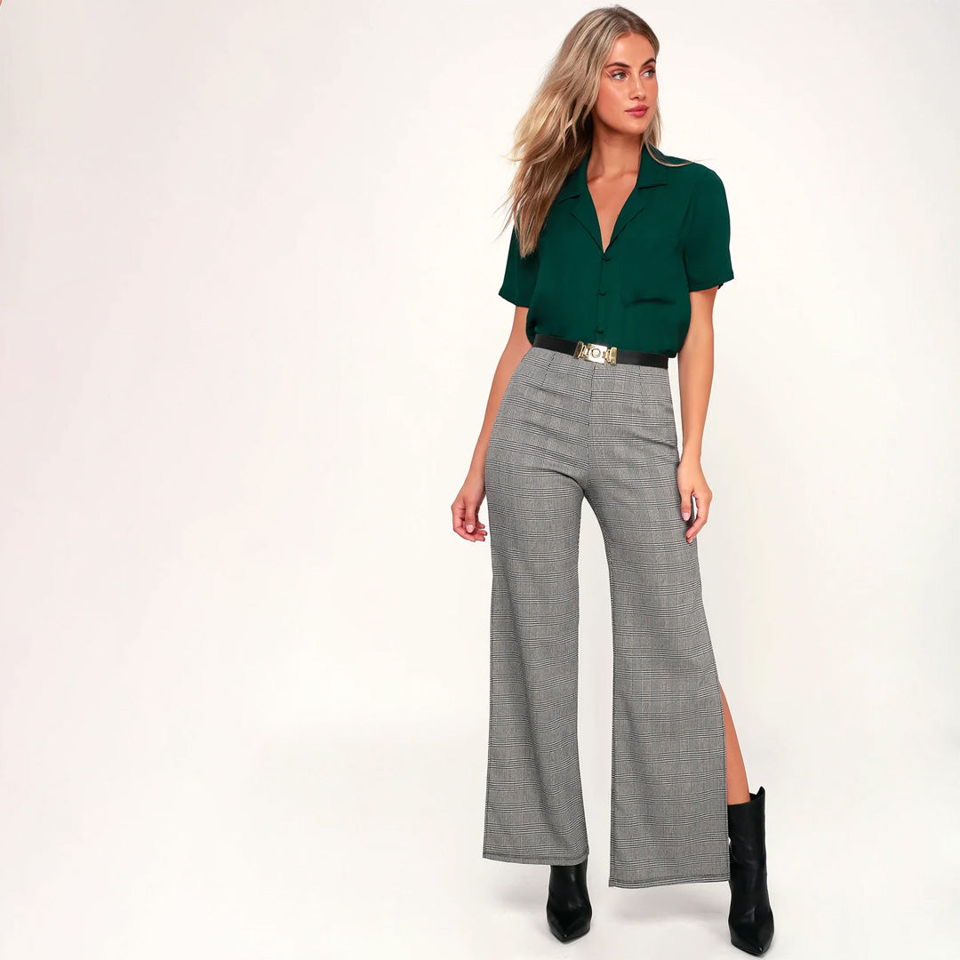Good Luck Charm Dark Green Short Sleeve Button-Up Top