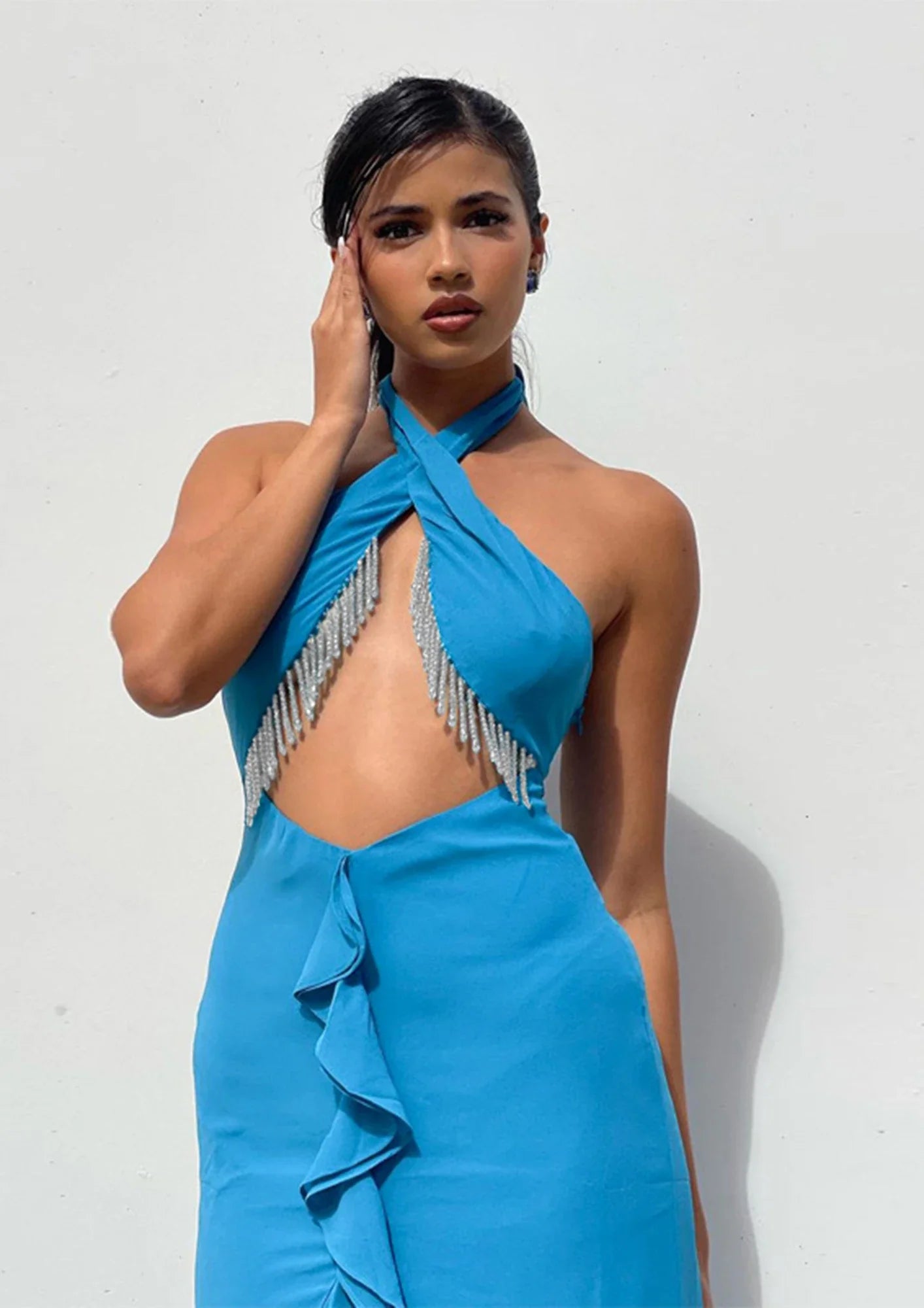 Blue Bliss Cross-Front Halter Maxi dress