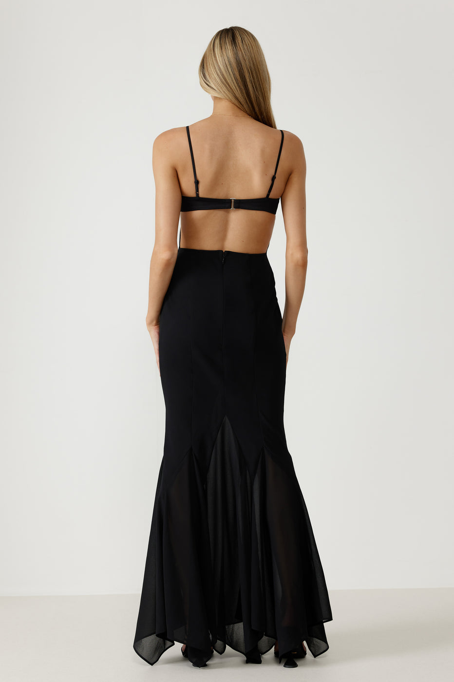 Luxe Georgette Mermaid Black Dress Wrapped in Satin Elegance