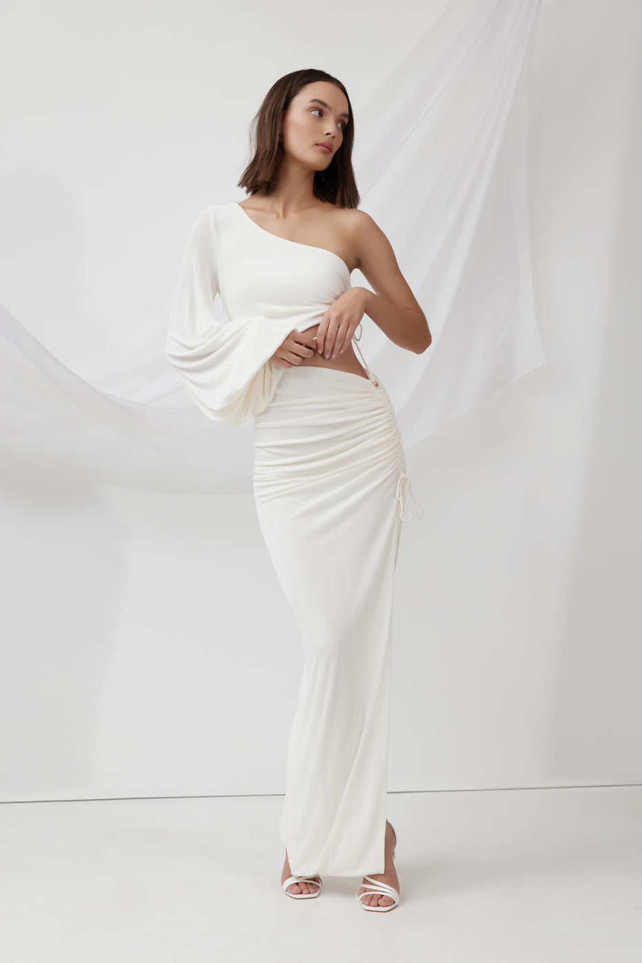 White Asymmetric Cut-Out Maxi Dress