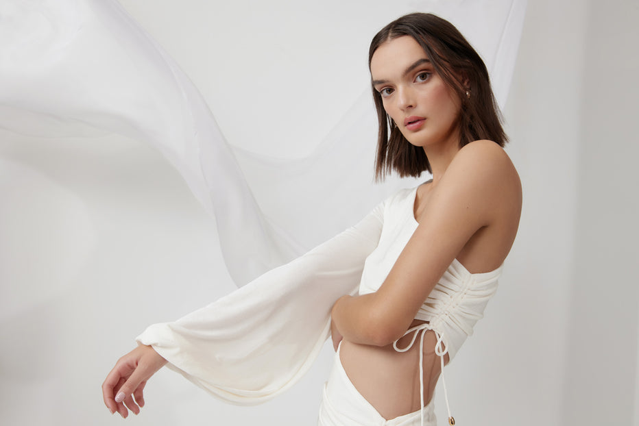 White Asymmetric Cut-Out Maxi Dress
