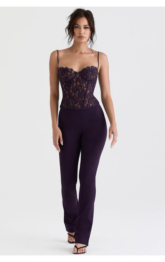 Enchanting Deep Purple Lace Corset Co-ord Set 