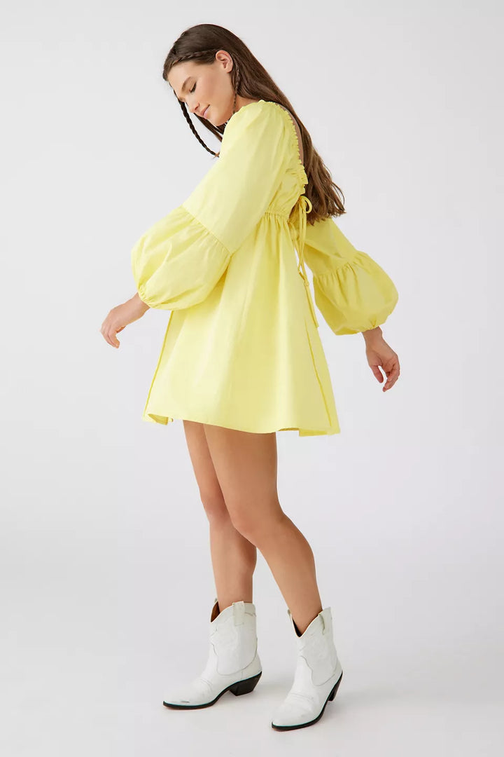 Sunny Delight Puff Sleeves Yellow Mini Dress