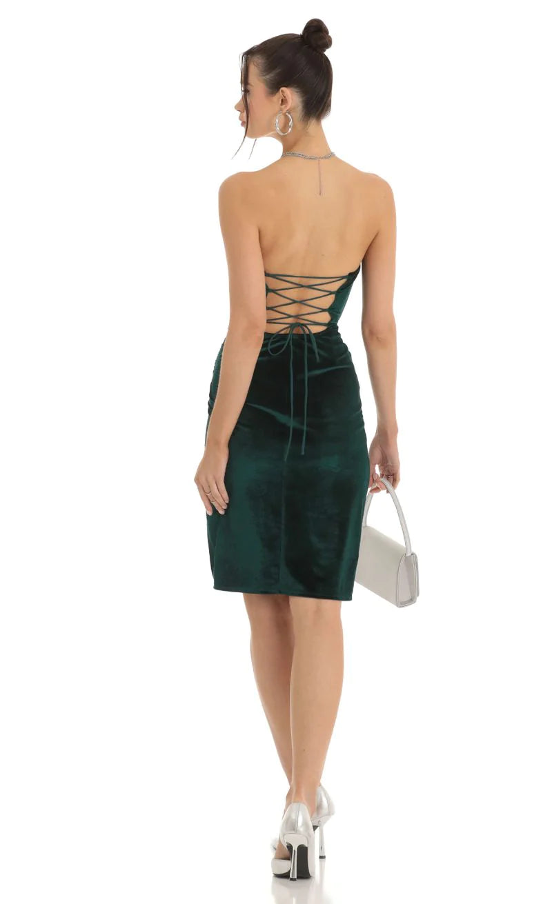 Green glaze slit dress