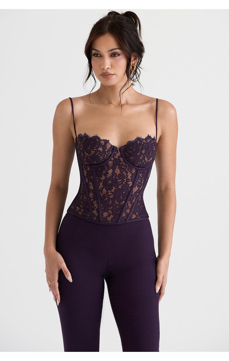 Enchanting Deep Purple Lace Corset Co-ord Set