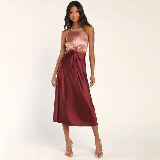 You're A Gift Colorblock Halted Neck Dress