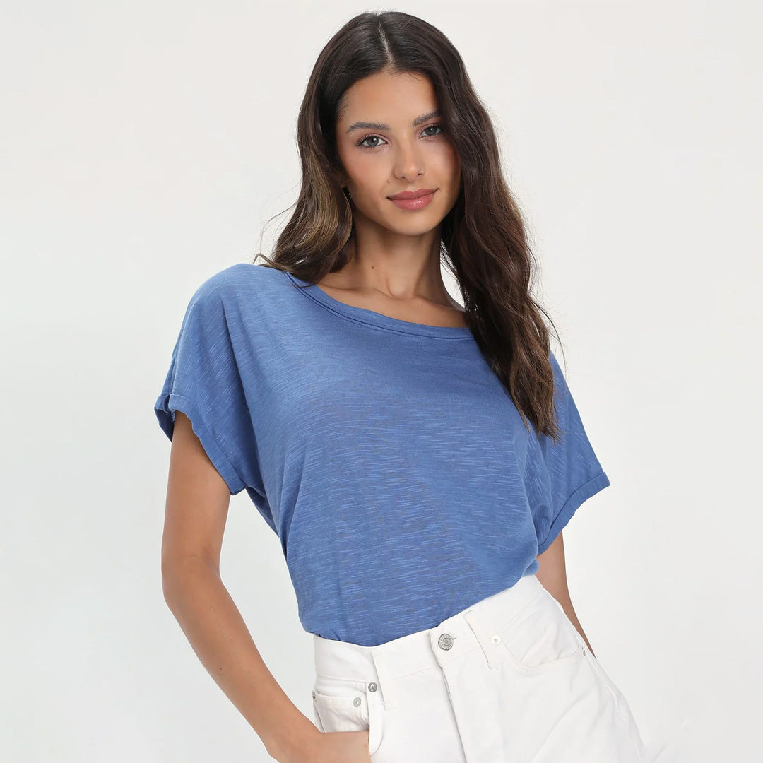 Thriving Look Blue Heather Short Sleeve Scoop Neck Top