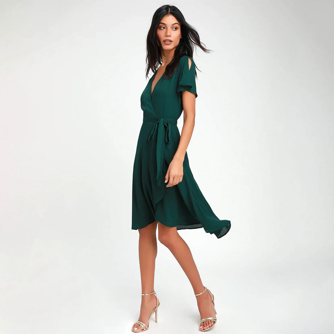 Rise to the Occasion Emerald Green Midi Wrap Dress