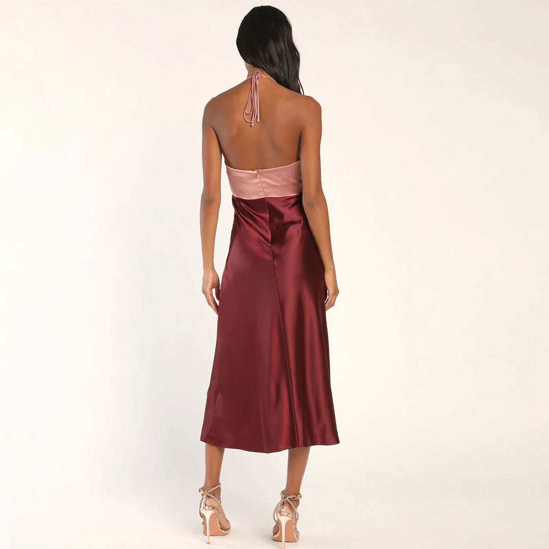 You're A Gift Colorblock Halted Neck Dress