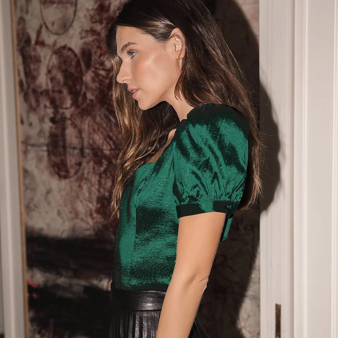 May I Present Emerald Green Puff Sleeve Top