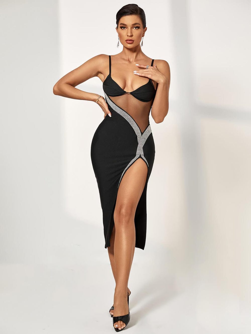 Midnight Black High slit Bandage Midi Dress