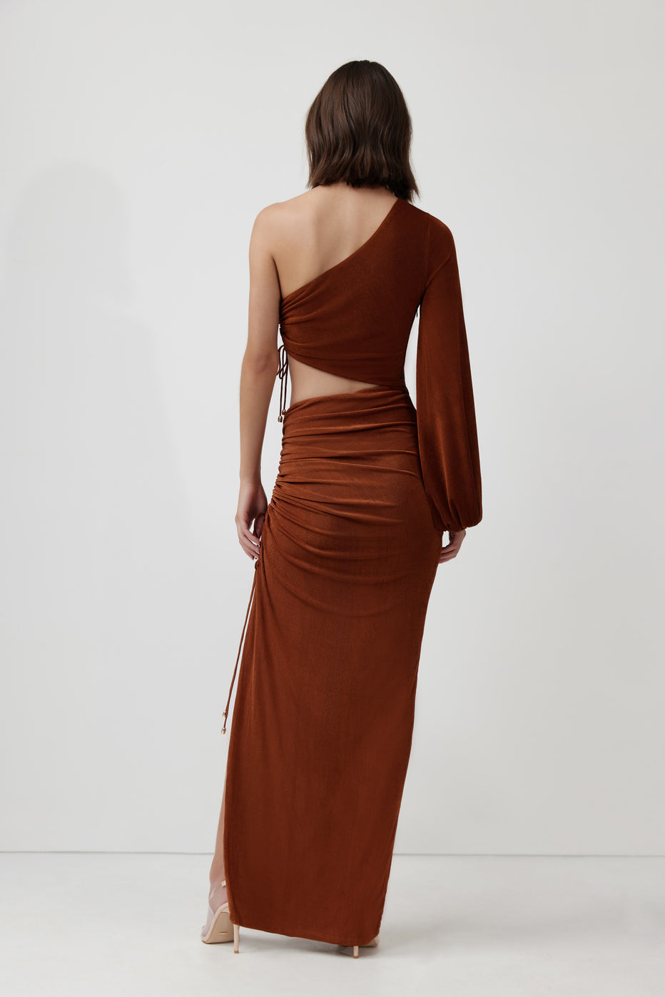 Rustic Brown Asymmetric Cut-Out Maxi  Dress
