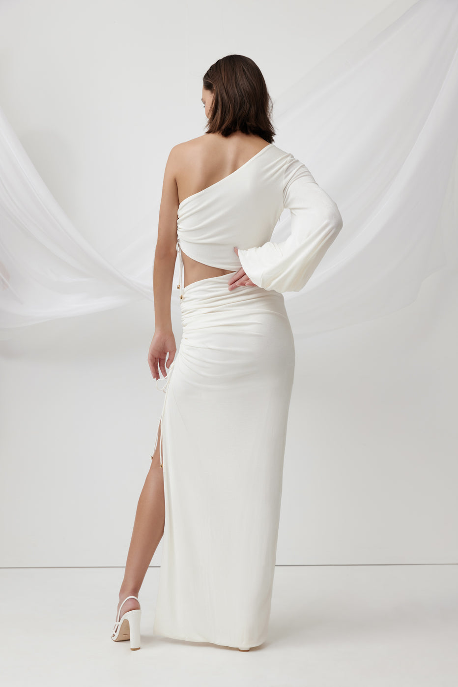 White Asymmetric Cut-Out Maxi Dress
