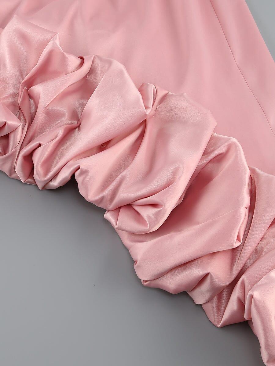 Blushing Beauty Satin Pink Ruffled Dress